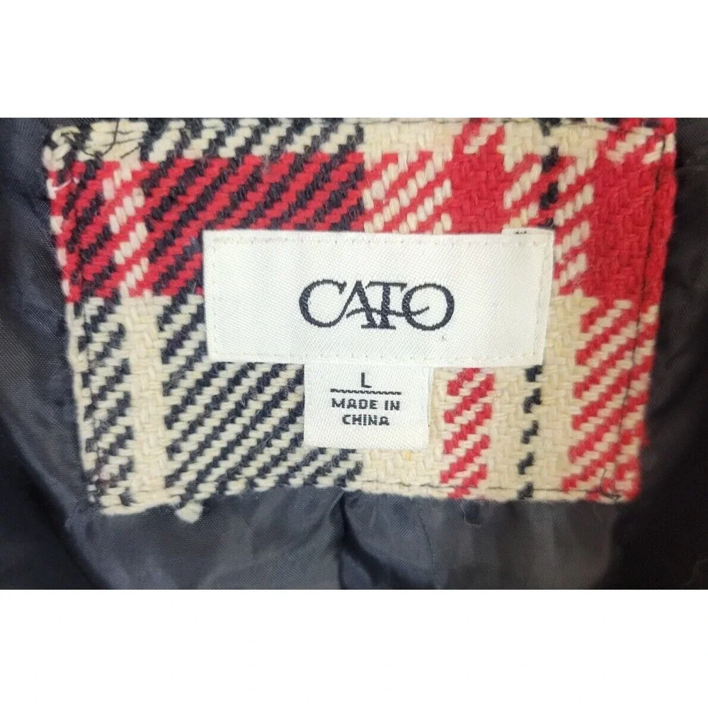Cato Plaid Moto Jacket Belted Zip‎ Biker Chic Red Black Womens Size Large